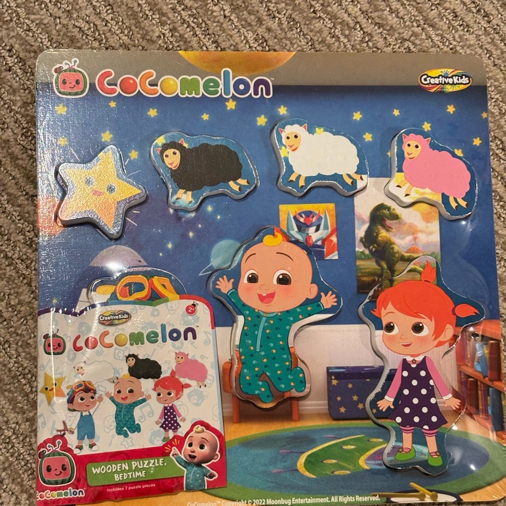 NEW Cocomelon 7-piece wooden bedtime kid/toddler puzzle, sealed in packaging